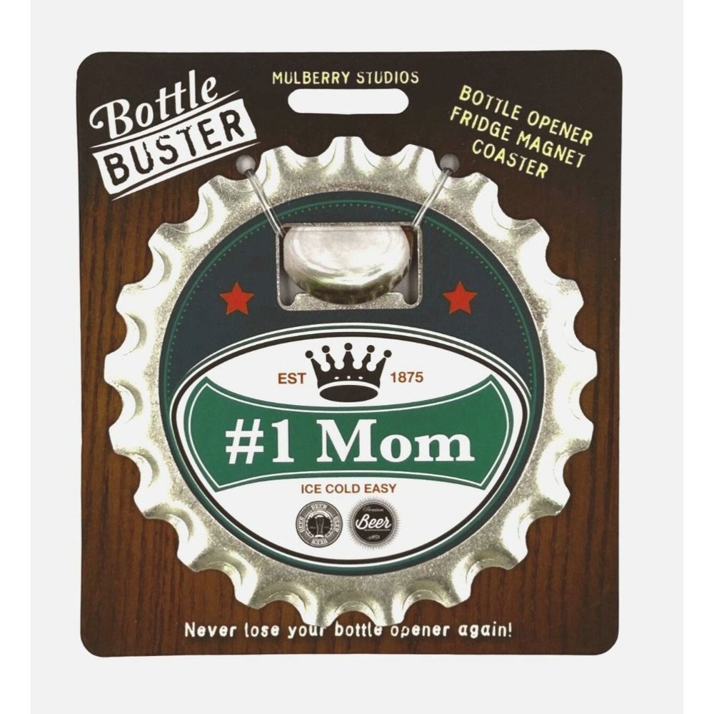 #1 Mom Bottle Buster Bottle Opener Fridge Magnet Coaster Pre-Personalized